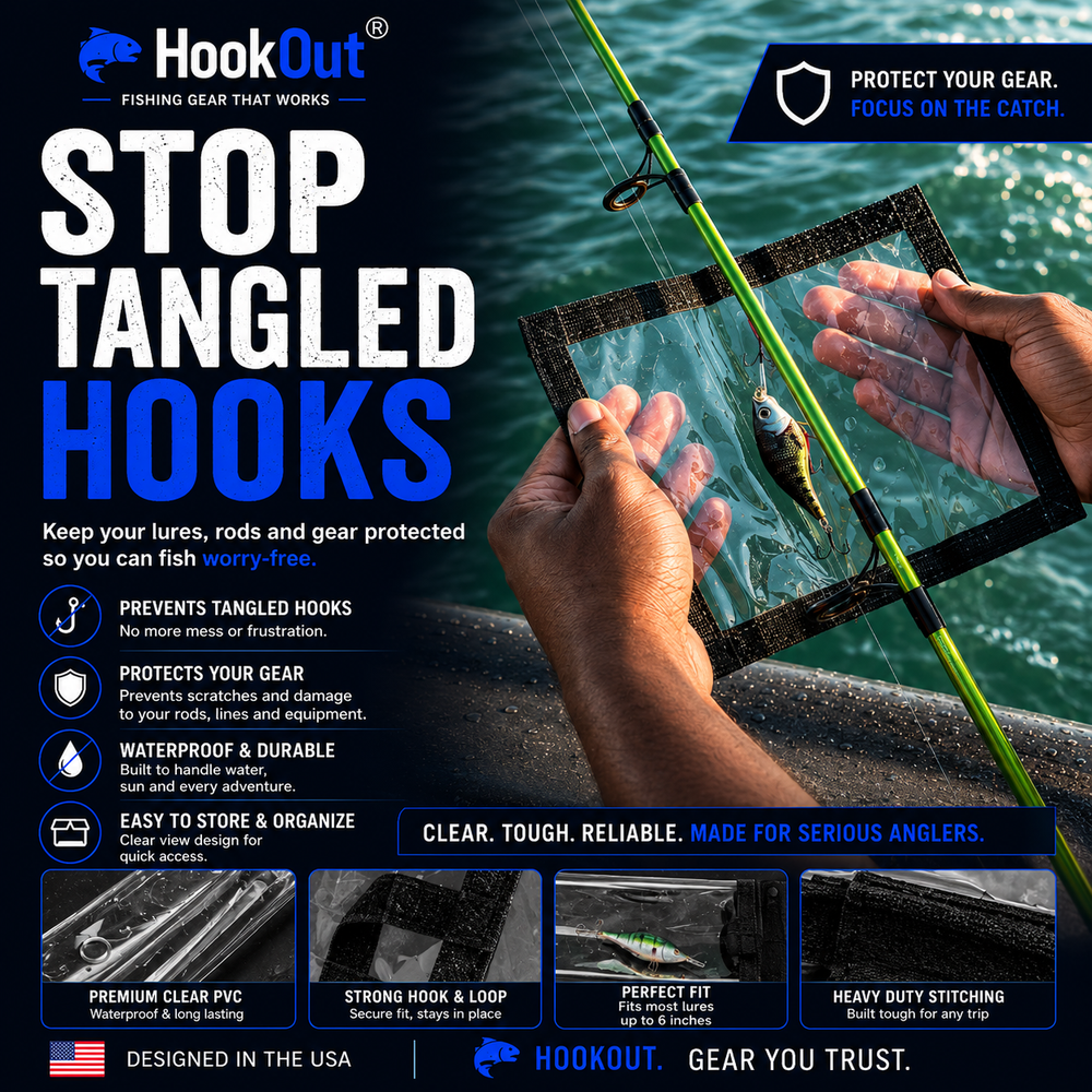 HookOut™ Hook Cover | Fishing Hook Protector — Keep Hooks Sharp & Tangle-Free