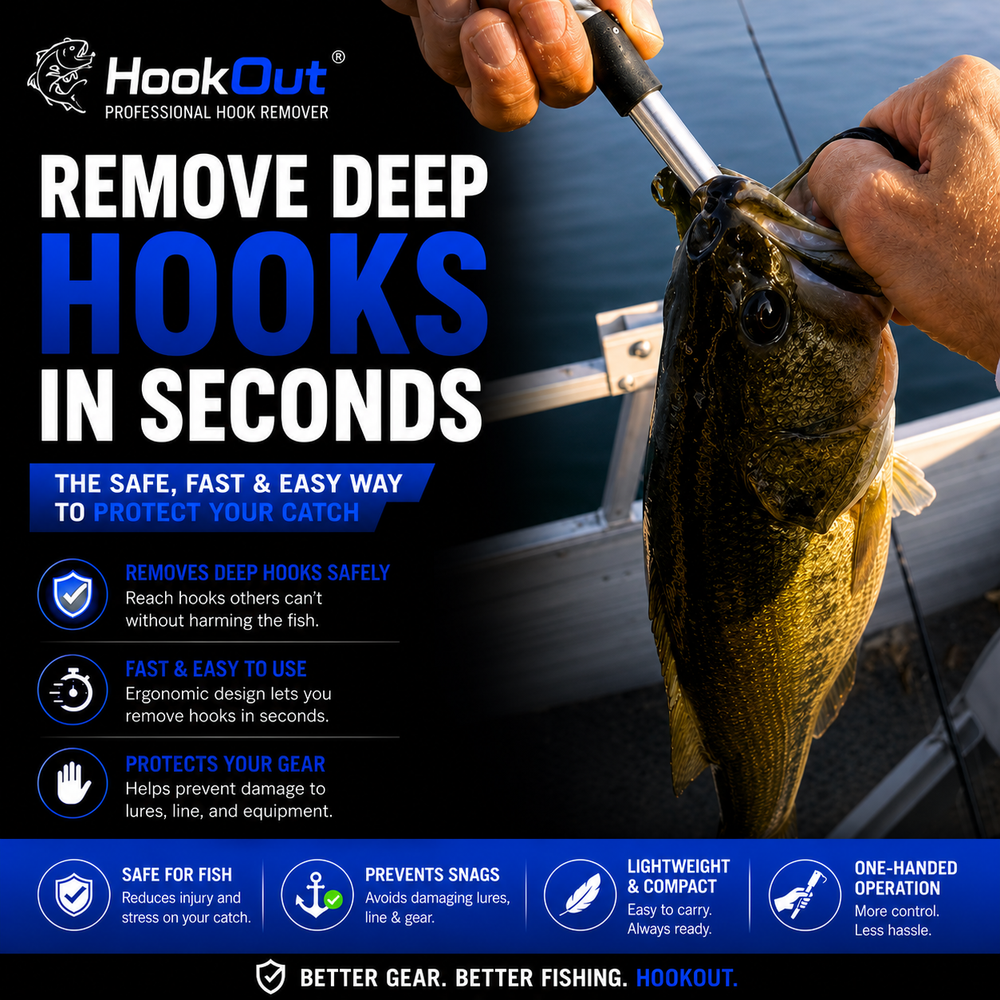 HookOut™ Professional Hook Remover | One-Squeeze Extraction for Deep-Set Hooks
