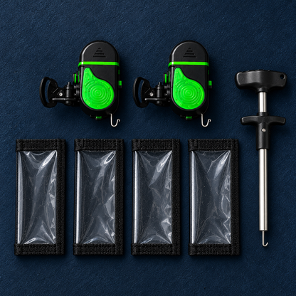 HookOut Complete Fishing System: four Hook Protectors, two HookBite devices, one Professional Hook Remover